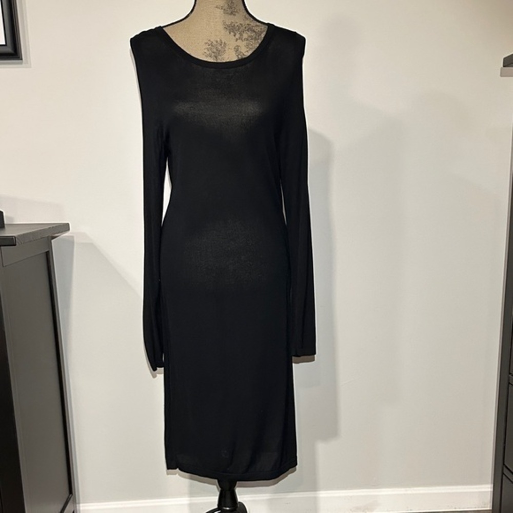 Gap Black Long Sleeve Knit bodycon midi Dress cutout back detail Size medium
